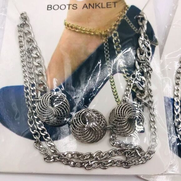 Set of 2 Shoe Heel Boot chain ankle bracelet - Picture 2 of 4